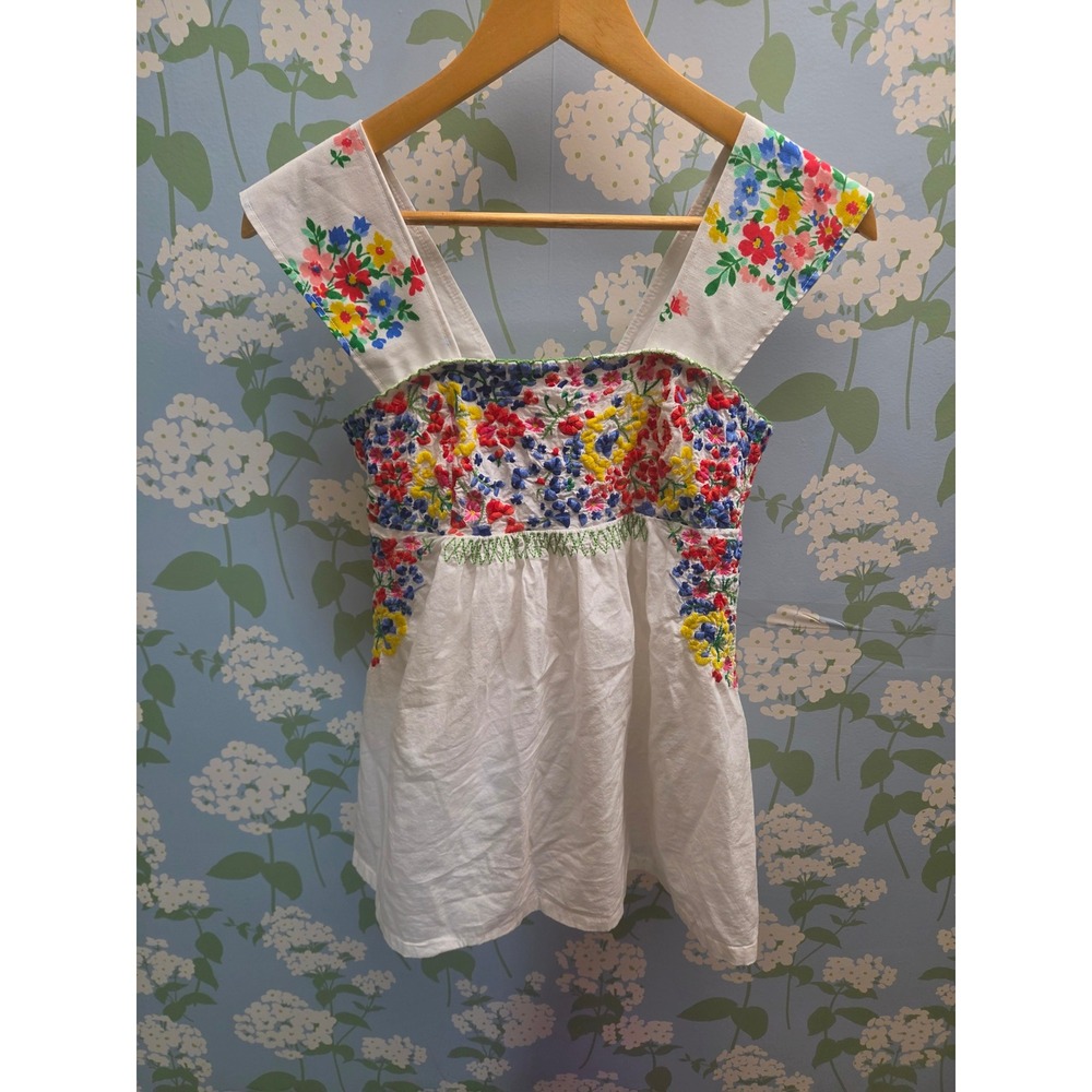 H&M The Garden Collection Floral Embroidered Smocked Tank Top White Size 8